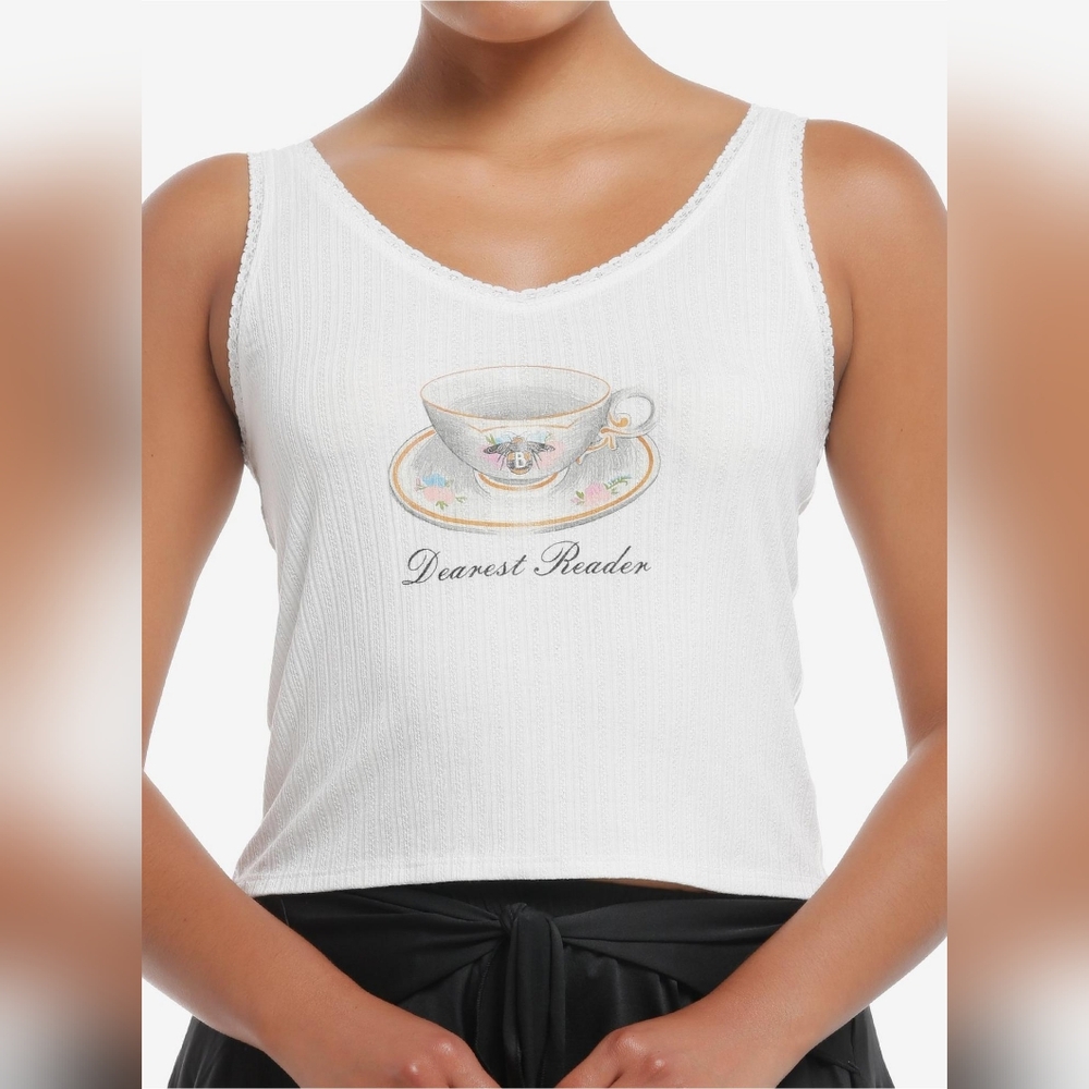 Bridgerton Hot Topic White Tank Top with Teacup Design XL